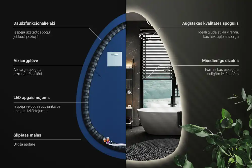 Miroir mural en forme d'œuf avec éclairage LED