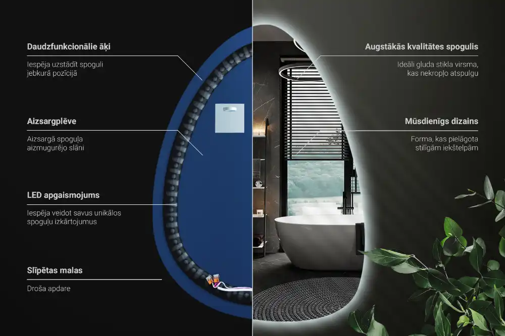 Miroir mural en forme d'œuf avec éclairage LED