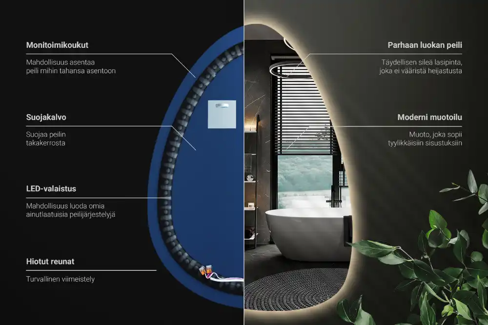 Miroir mural en forme d'œuf avec éclairage LED