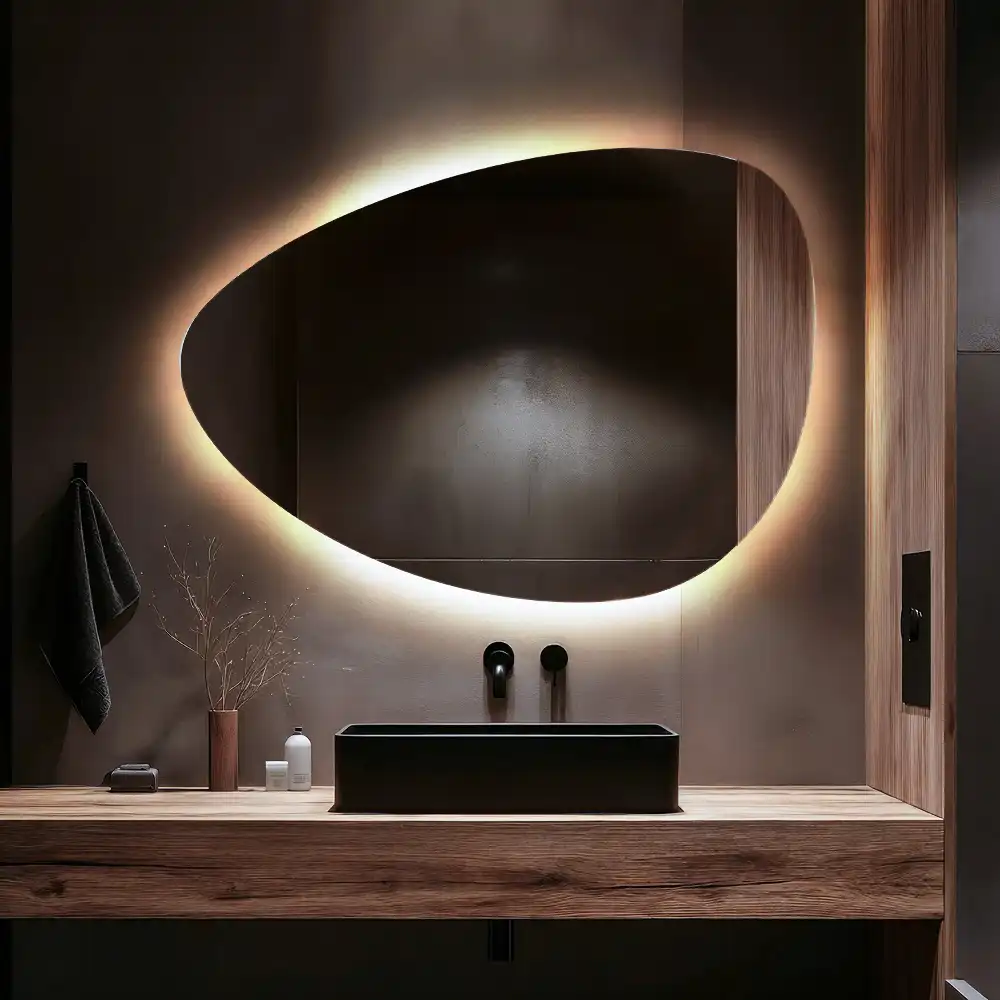 Miroir mural en forme d'œuf avec éclairage LED