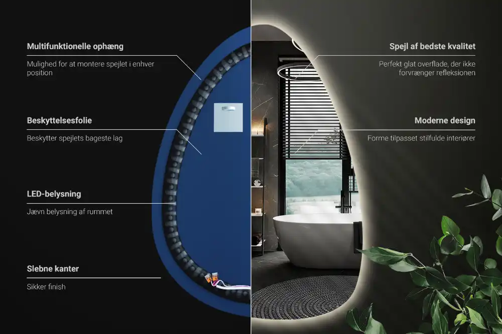 Miroir mural en forme d'œuf avec éclairage LED