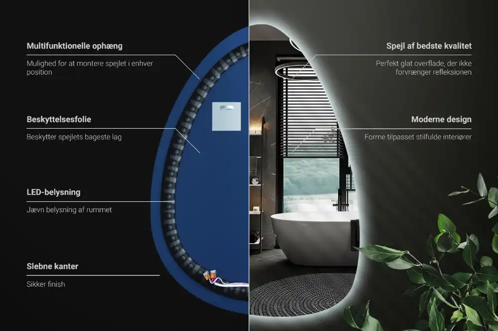 Miroir mural en forme d'œuf avec éclairage LED