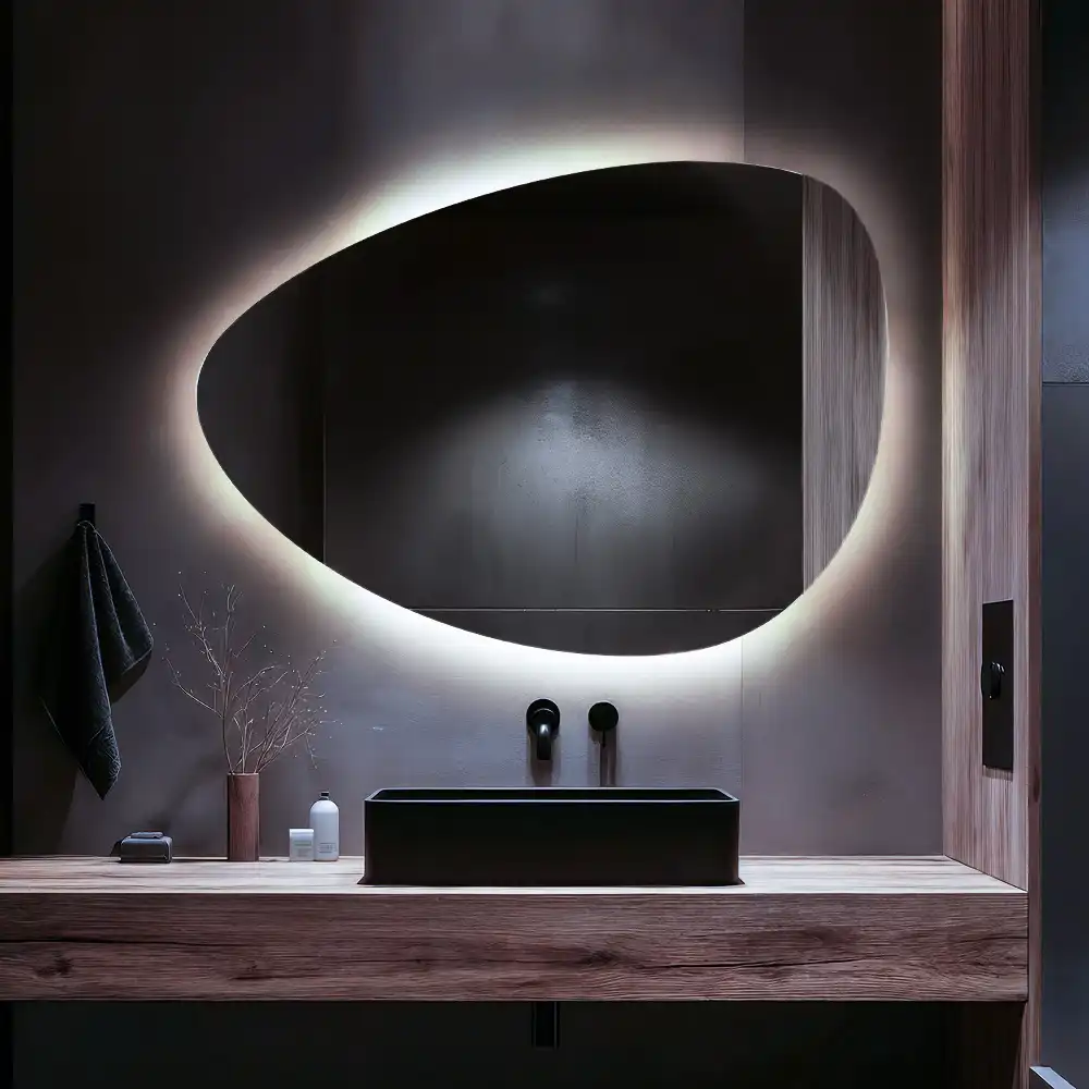 Miroir mural en forme d'œuf avec éclairage LED