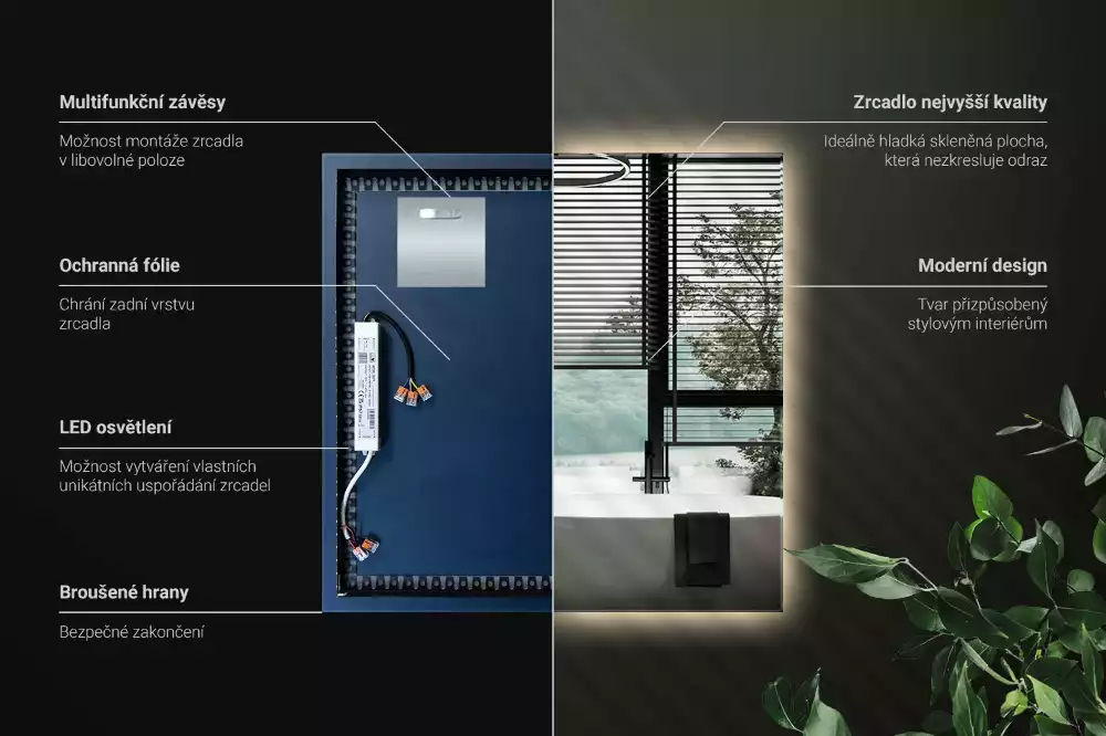 Miroir carré moderne avec éclairage LED