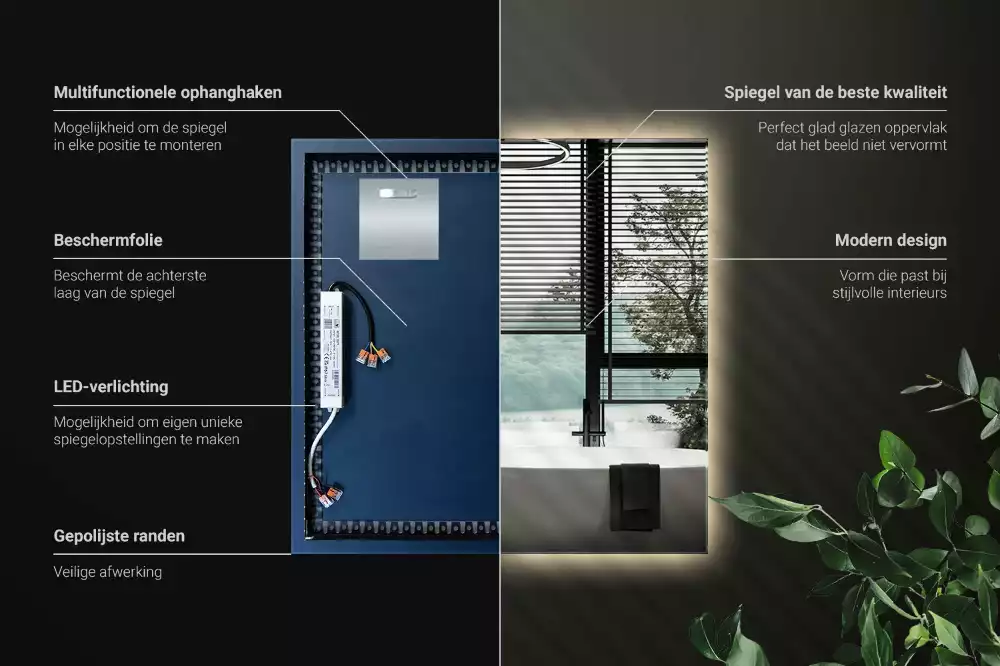 Miroir carré moderne avec éclairage LED