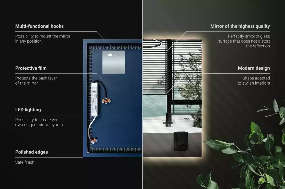 Miroir carré moderne avec éclairage LED