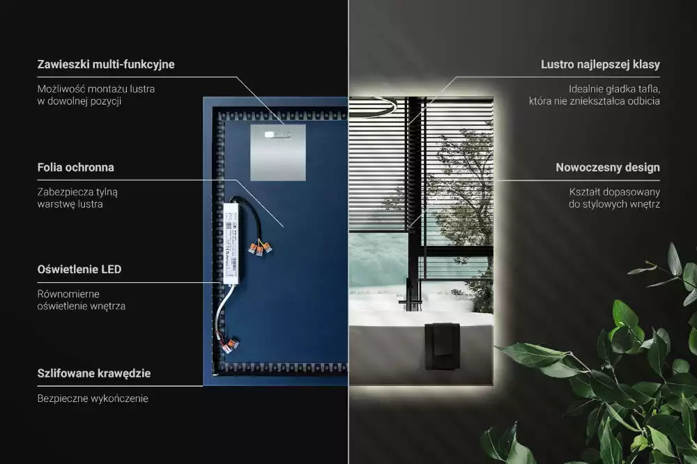 Miroir carré moderne avec éclairage LED