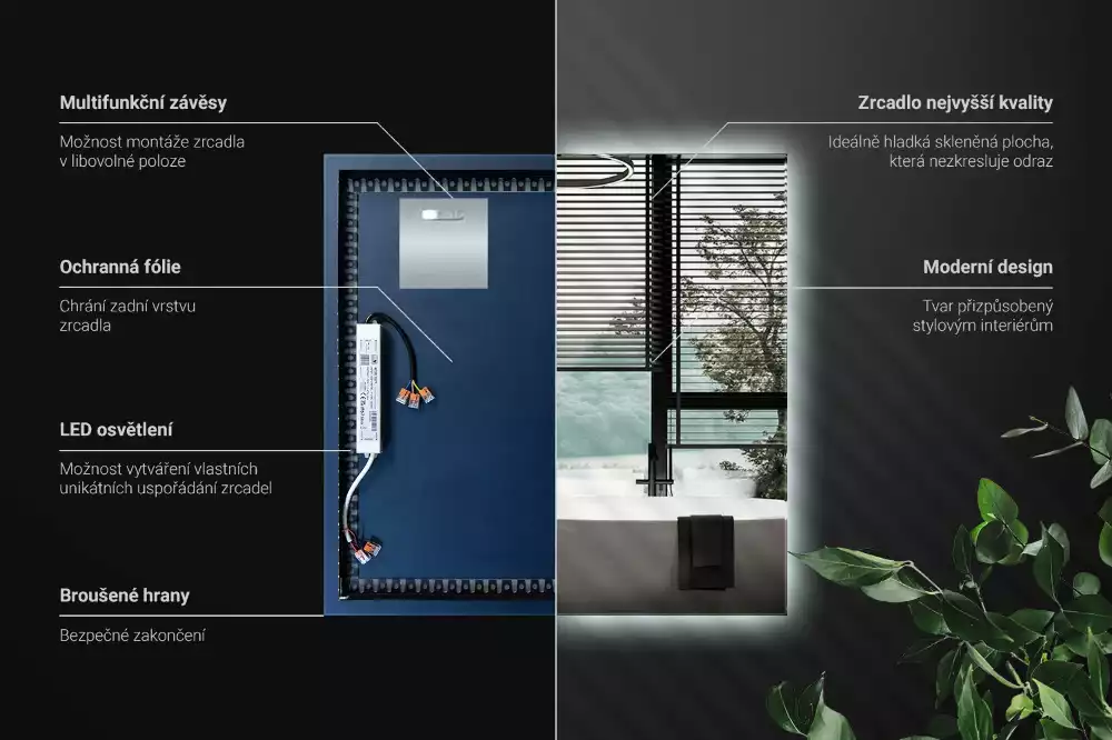 Miroir carré moderne avec éclairage LED