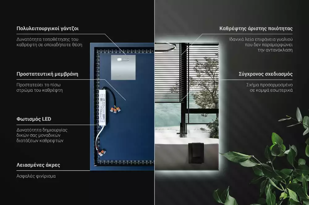 Miroir carré moderne avec éclairage LED