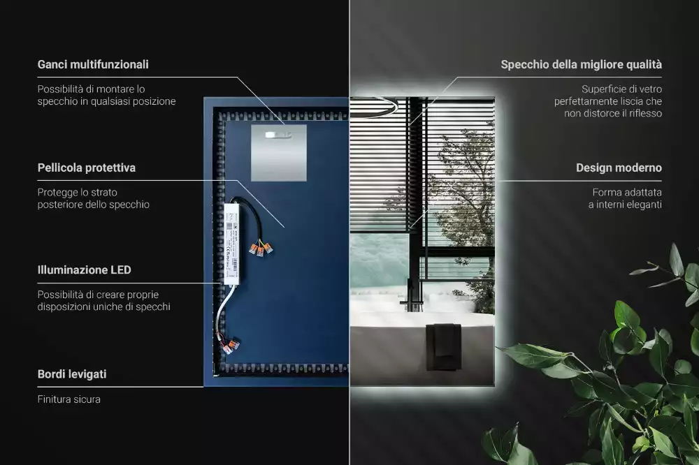 Miroir carré moderne avec éclairage LED