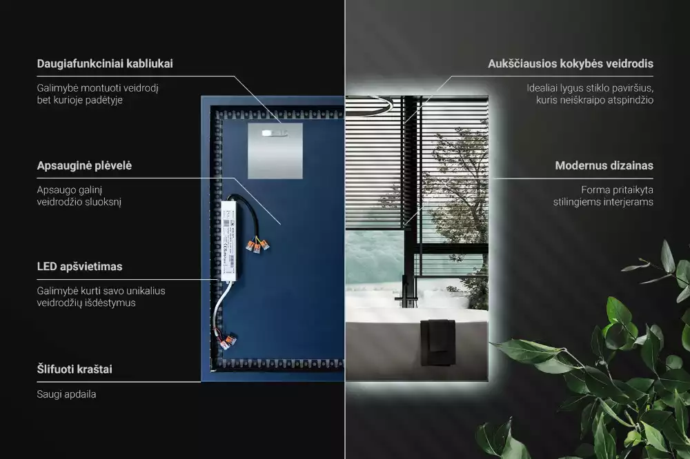 Miroir carré moderne avec éclairage LED