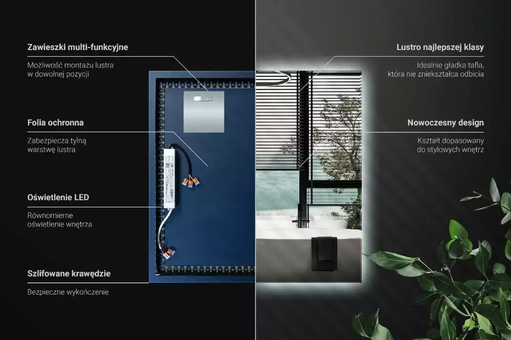 Miroir carré moderne avec éclairage LED