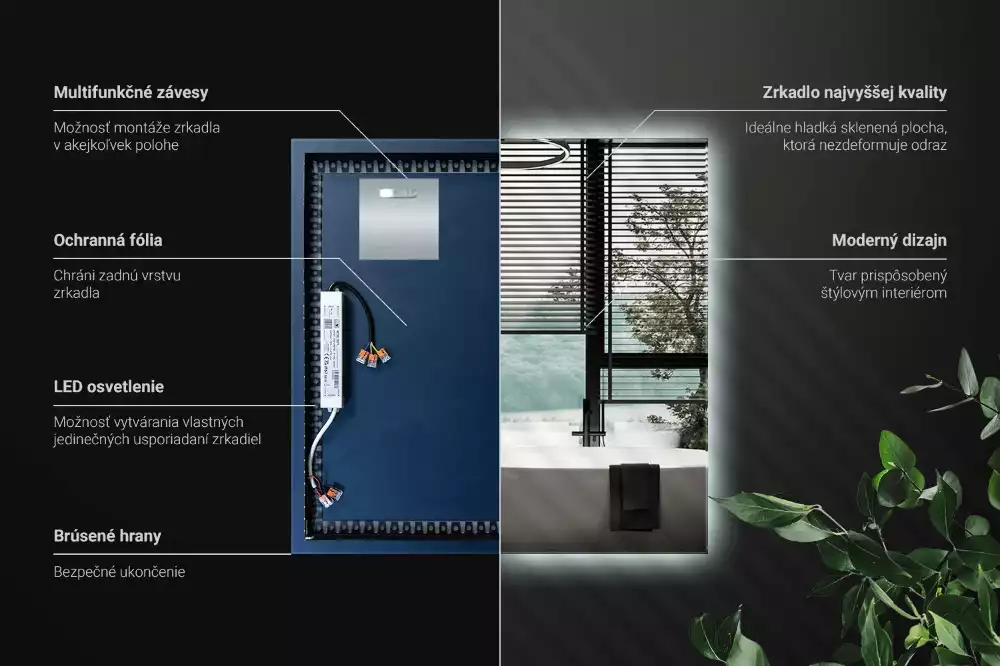 Miroir carré moderne avec éclairage LED
