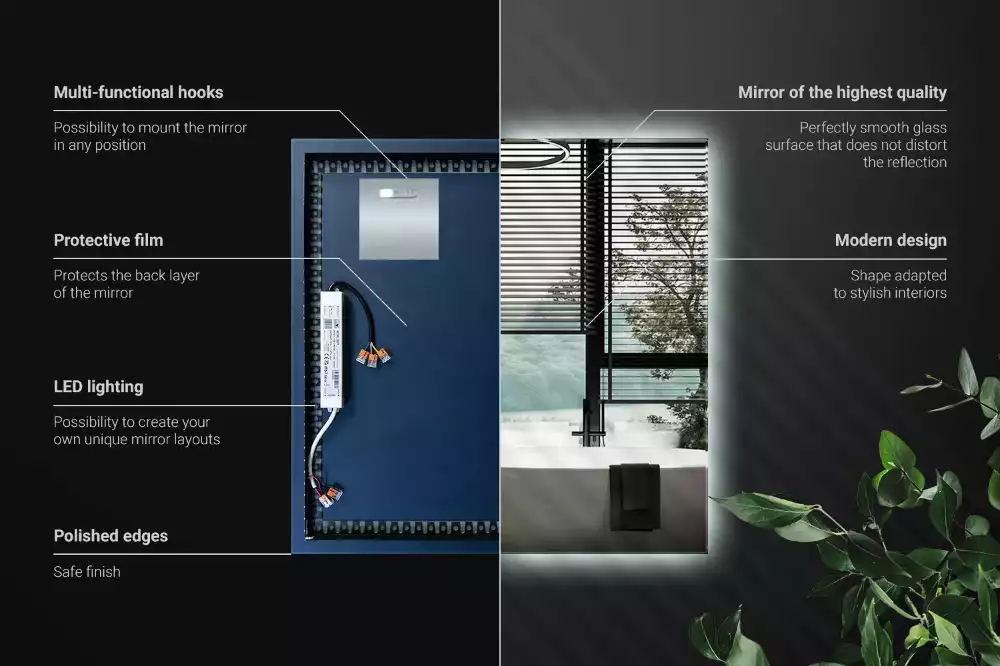 Miroir carré moderne avec éclairage LED