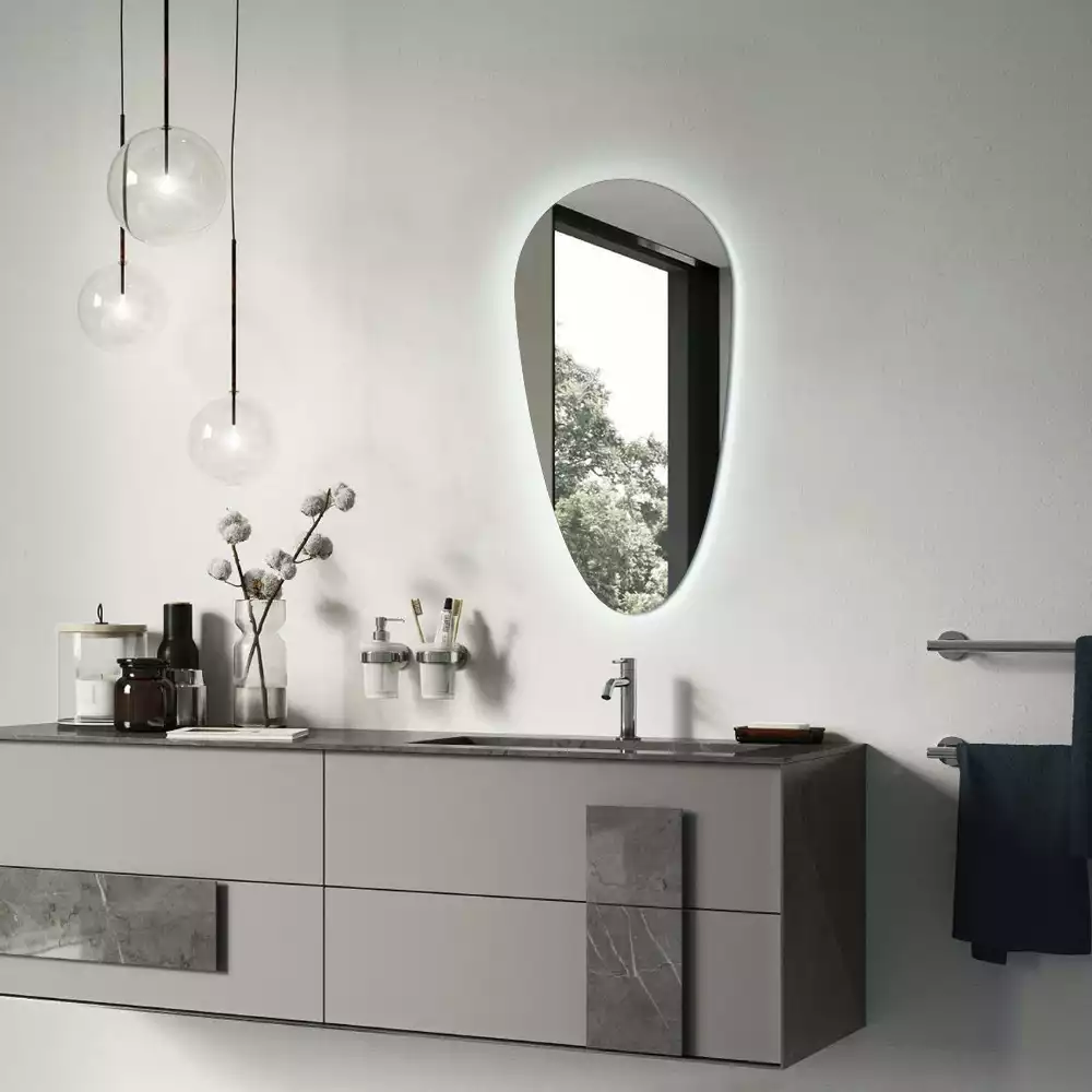 Miroir mural décoratif en forme de goutte avec éclairage LED