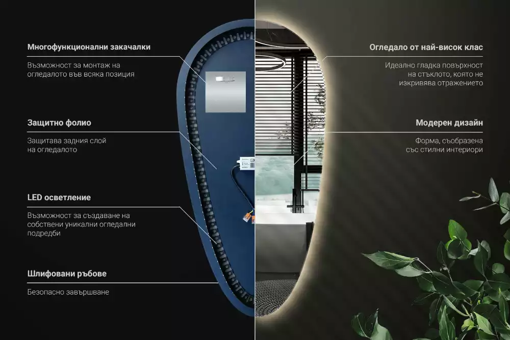 Miroir mural décoratif en forme de goutte avec éclairage LED