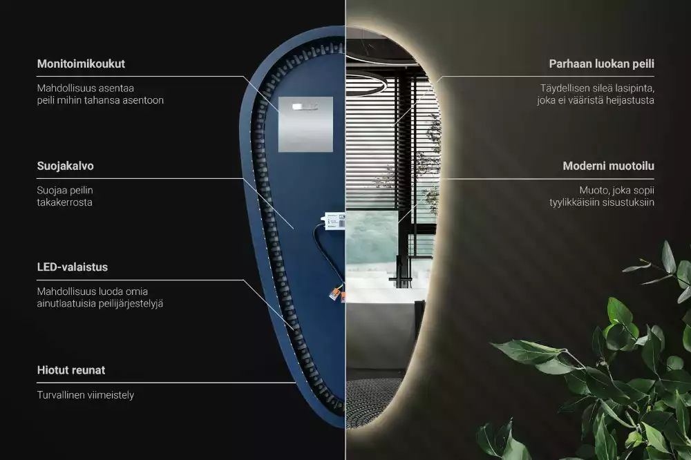 Miroir mural décoratif en forme de goutte avec éclairage LED