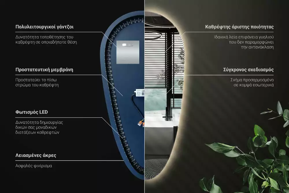 Miroir mural décoratif en forme de goutte avec éclairage LED