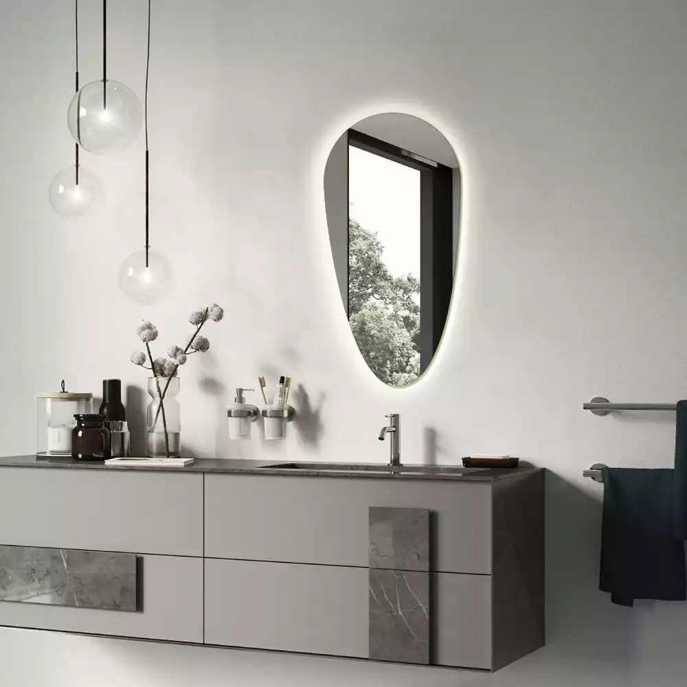 Miroir mural décoratif en forme de goutte avec éclairage LED