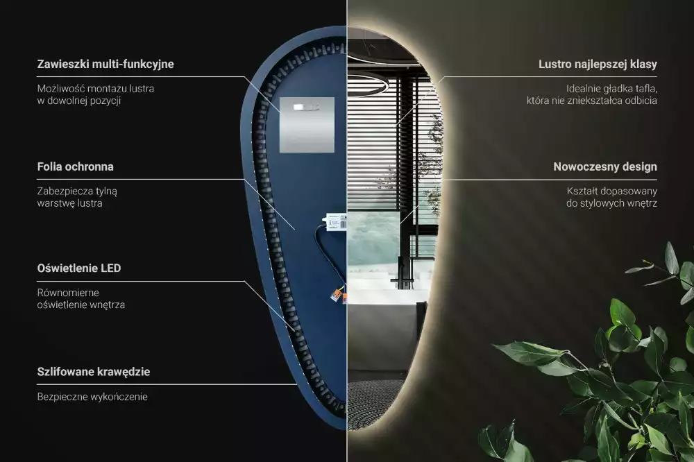 Miroir mural décoratif en forme de goutte avec éclairage LED