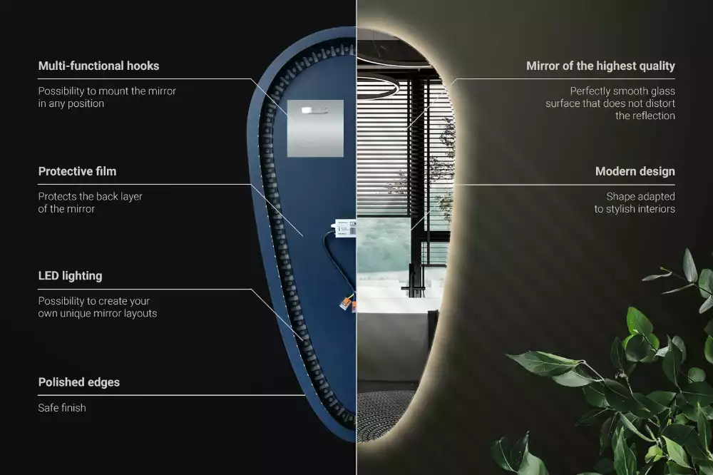 Miroir mural décoratif en forme de goutte avec éclairage LED