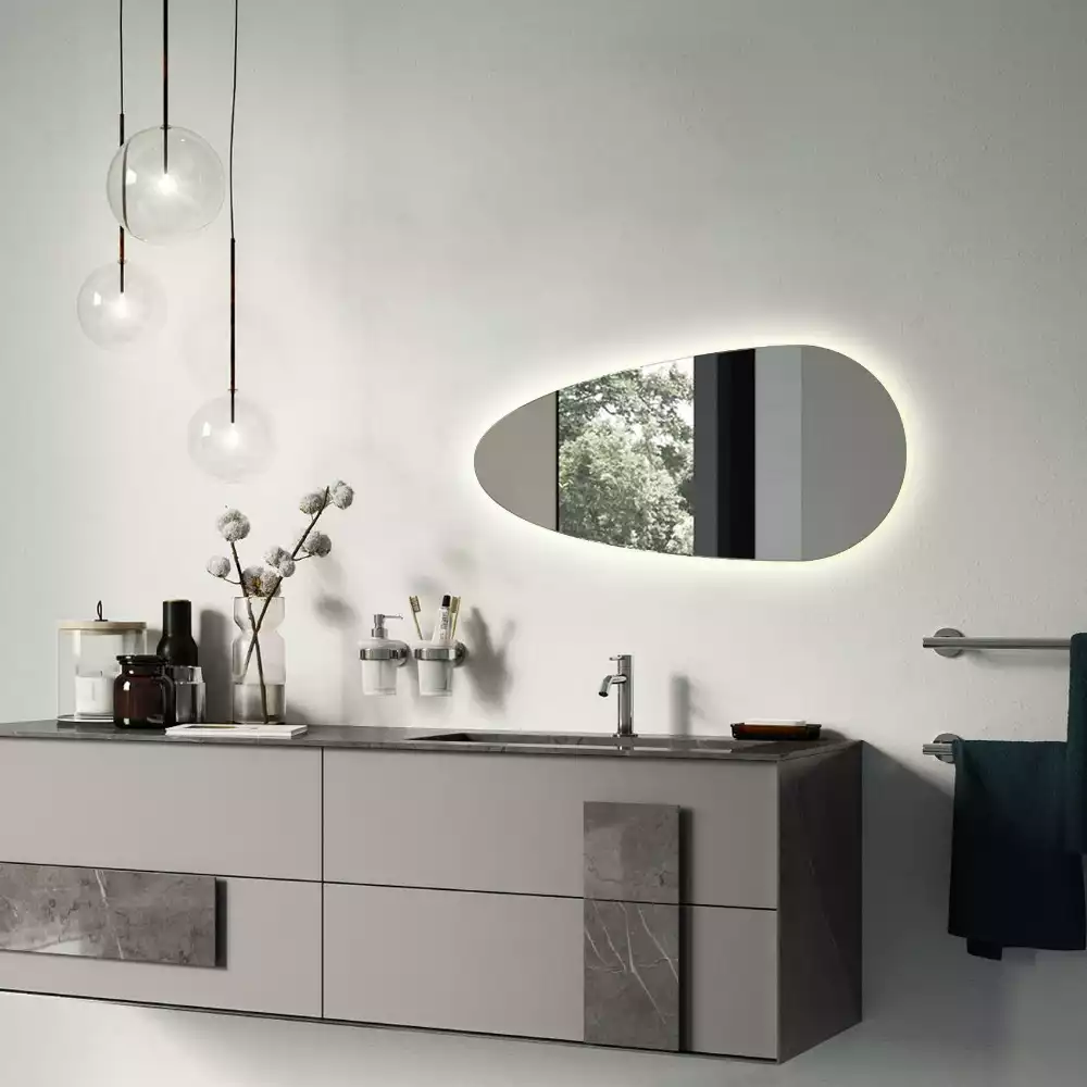 Miroir mural décoratif en forme de goutte avec éclairage LED