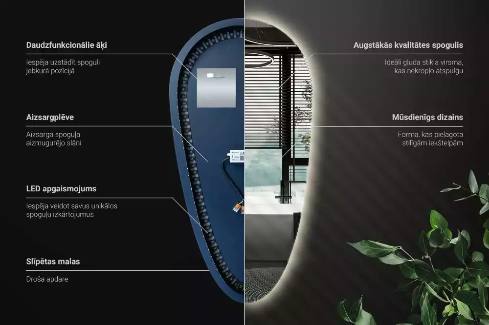 Miroir mural décoratif en forme de goutte avec éclairage LED