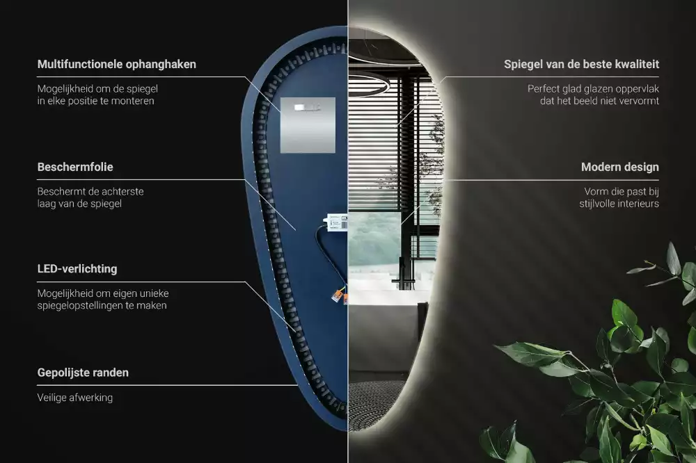 Miroir mural décoratif en forme de goutte avec éclairage LED