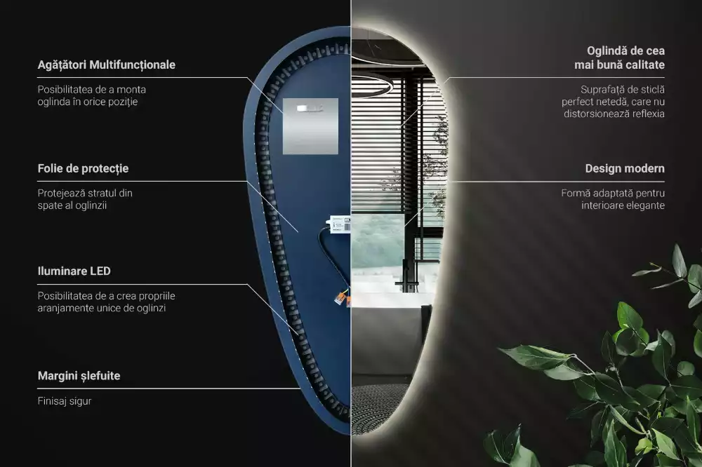 Miroir mural décoratif en forme de goutte avec éclairage LED
