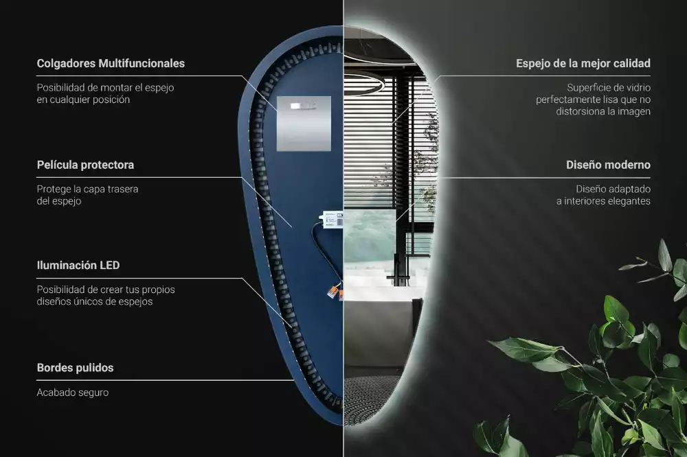 Miroir mural décoratif en forme de goutte avec éclairage LED