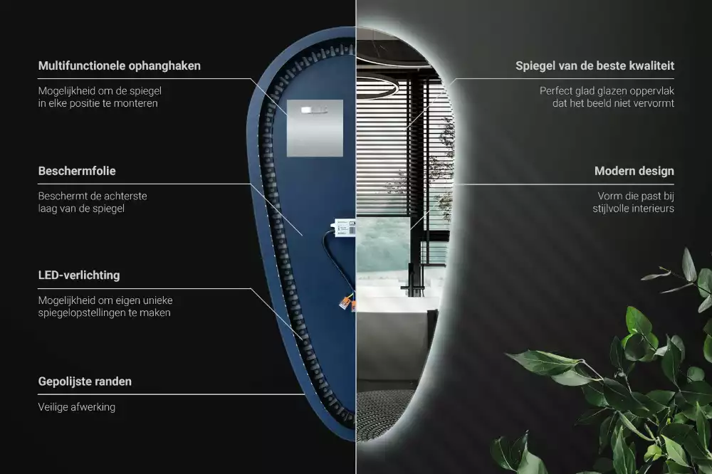 Miroir mural décoratif en forme de goutte avec éclairage LED