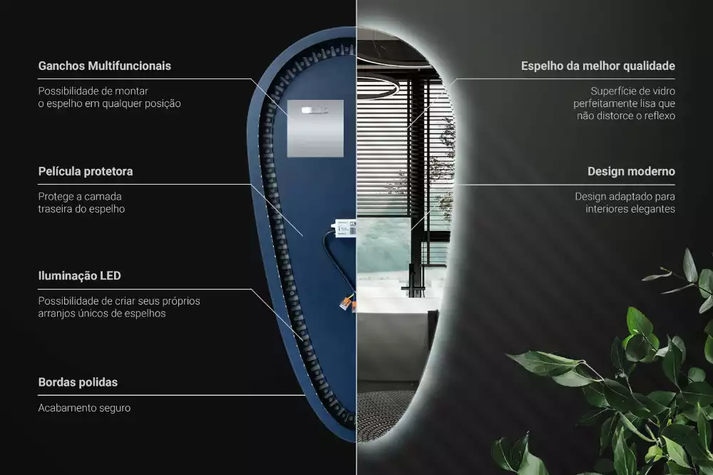 Miroir mural décoratif en forme de goutte avec éclairage LED
