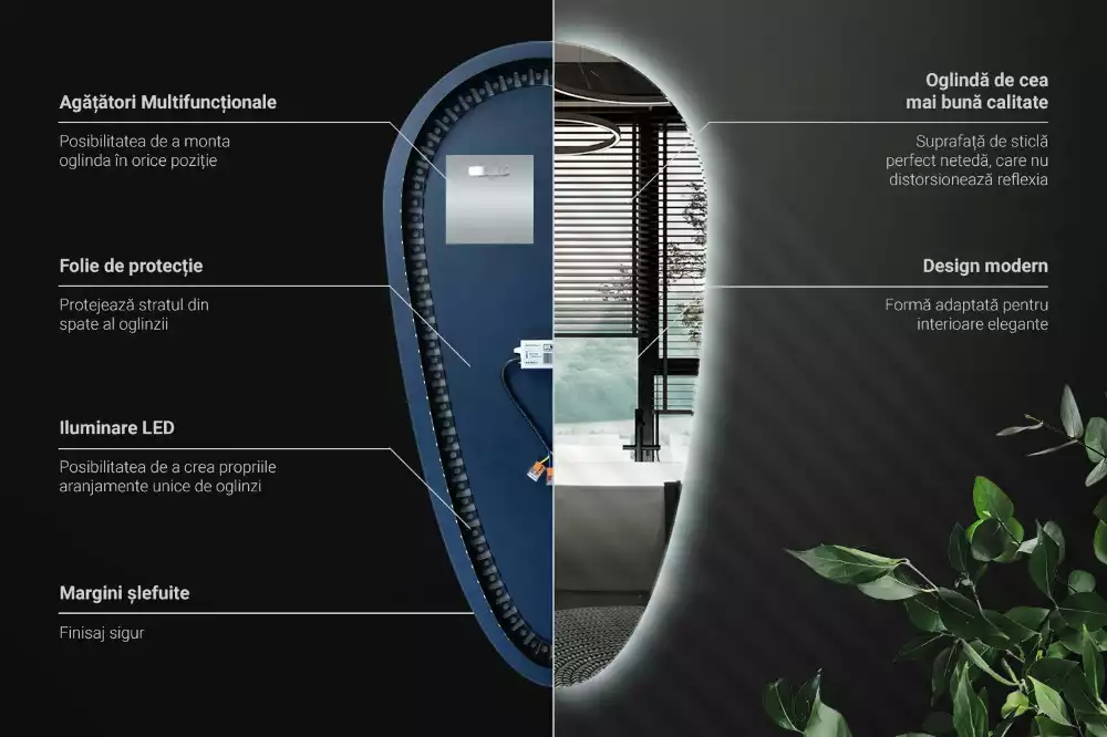 Miroir mural décoratif en forme de goutte avec éclairage LED