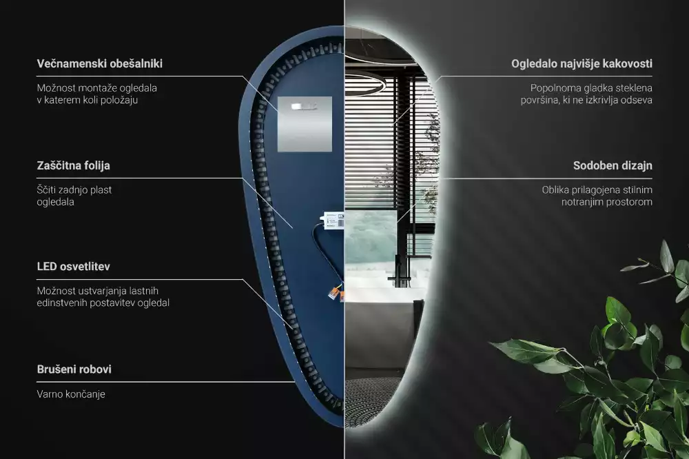 Miroir mural décoratif en forme de goutte avec éclairage LED