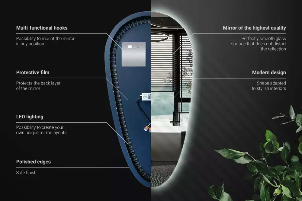 Miroir mural décoratif en forme de goutte avec éclairage LED