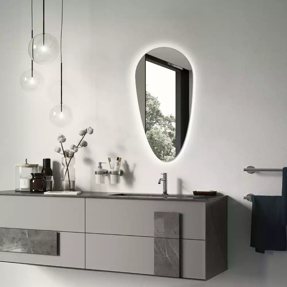 Miroir mural décoratif en forme de goutte avec éclairage LED