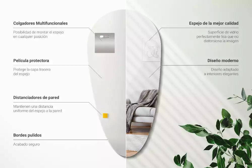 Miroir suspendu en forme de goutte d'eau