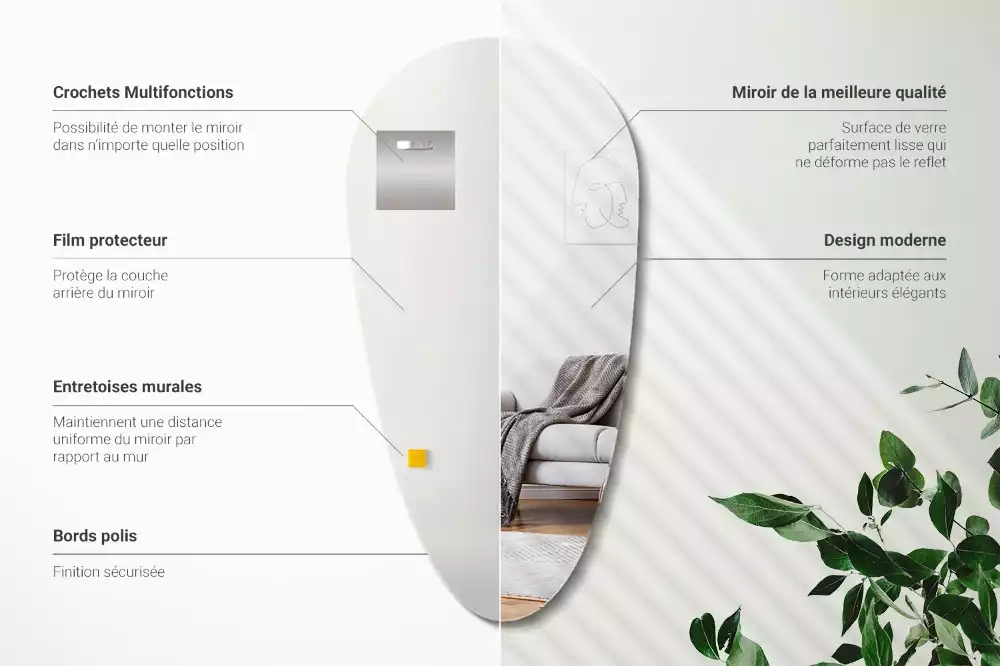 Miroir suspendu en forme de goutte d'eau