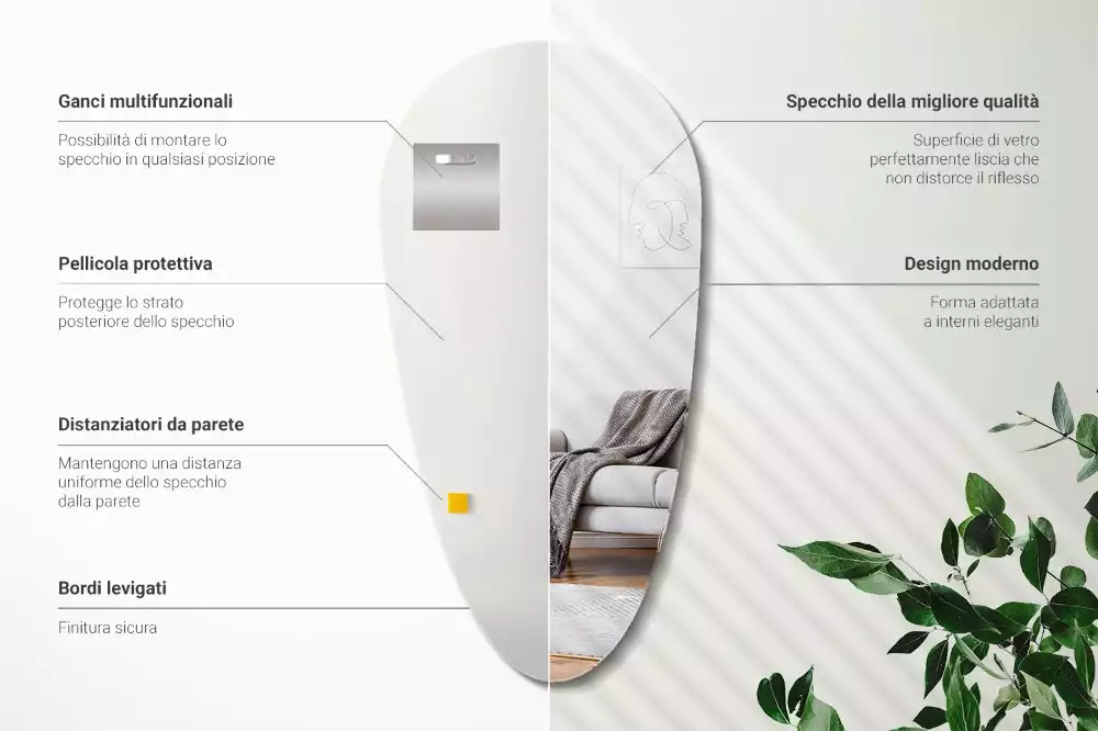 Miroir suspendu en forme de goutte d'eau