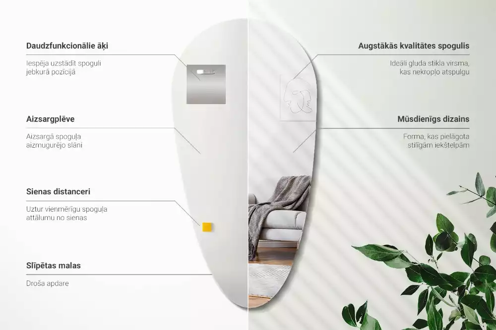 Miroir suspendu en forme de goutte d'eau