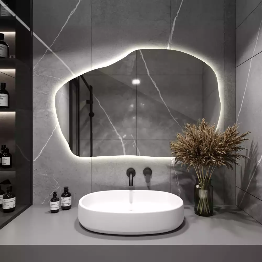 Miroir mural lumineux forme irrégulière
