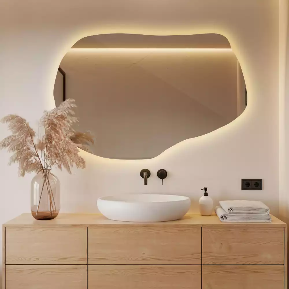 Miroir mural lumineux forme irrégulière