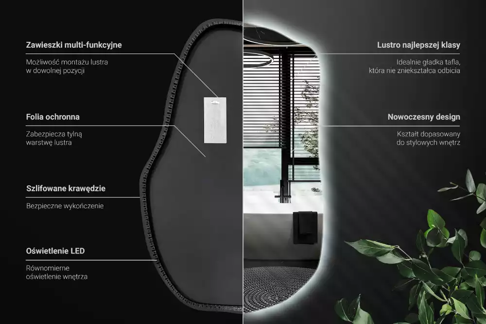 Miroir mural lumineux forme irrégulière