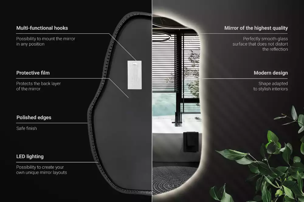 Miroir mural lumineux forme irrégulière