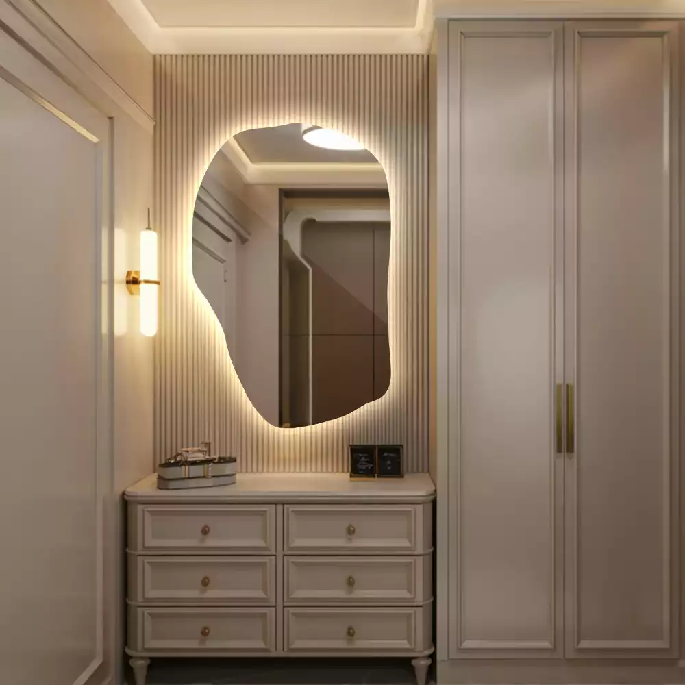 Miroir mural lumineux forme irrégulière