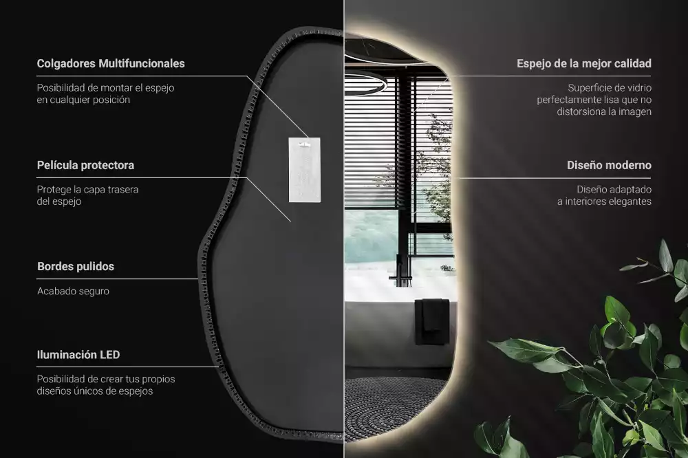 Miroir mural lumineux forme irrégulière