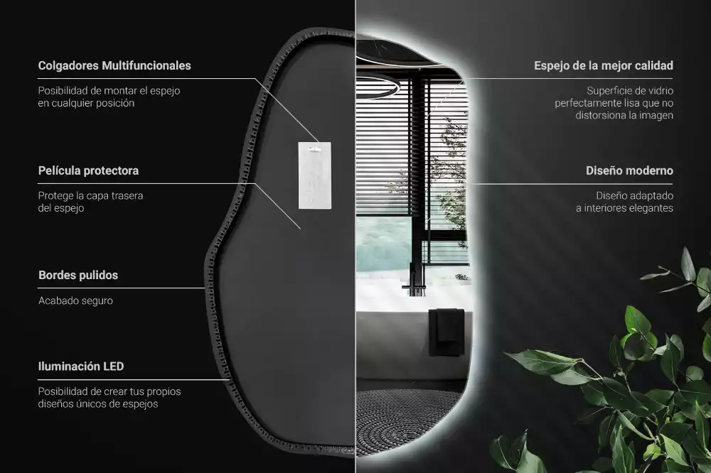 Miroir mural lumineux forme irrégulière