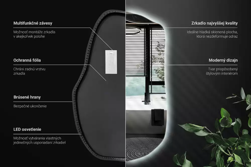 Miroir mural lumineux forme irrégulière