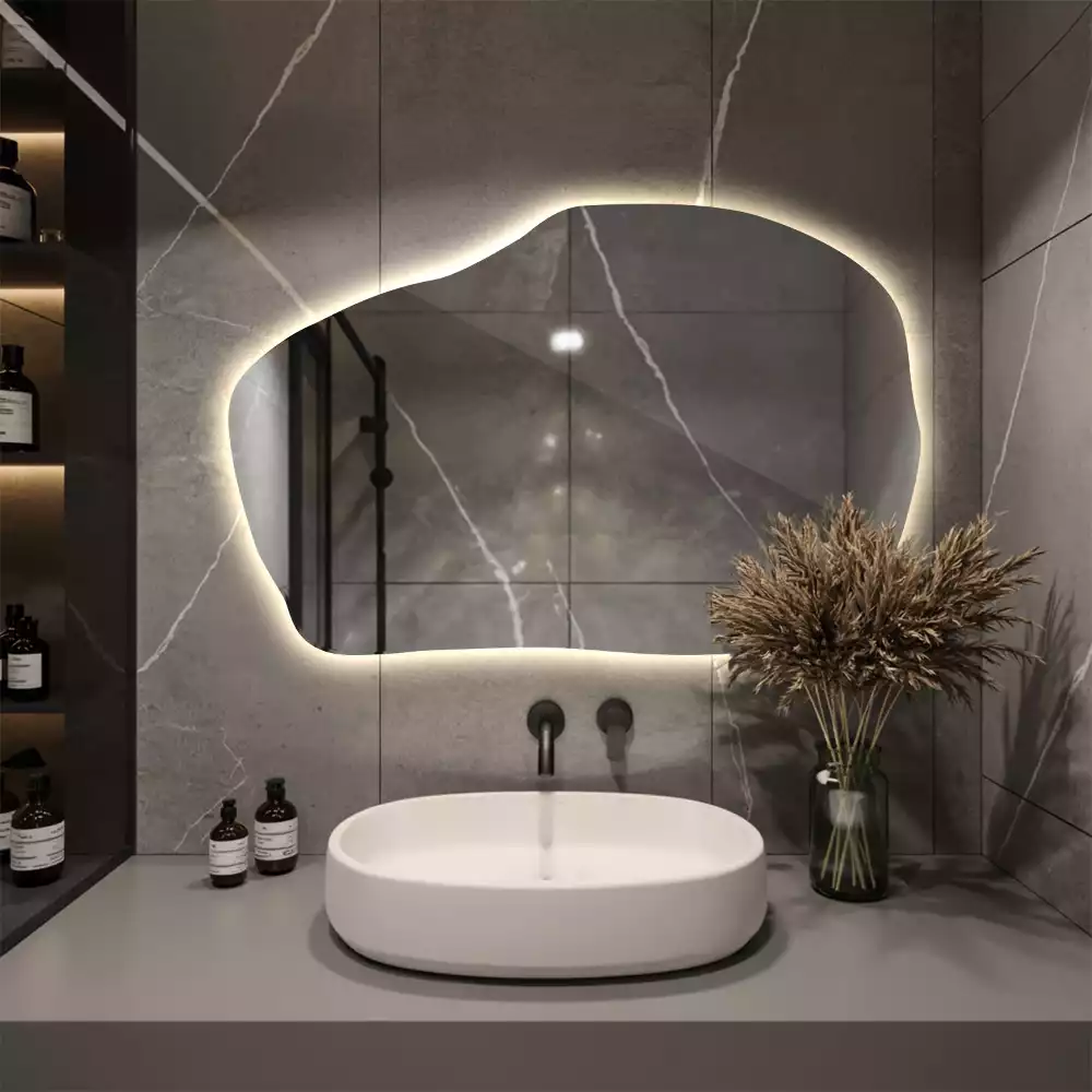 Miroir mural lumineux forme irrégulière
