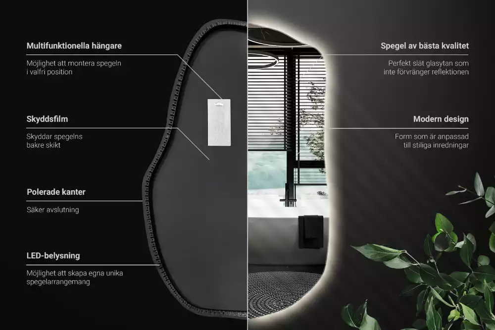 Miroir mural lumineux forme irrégulière